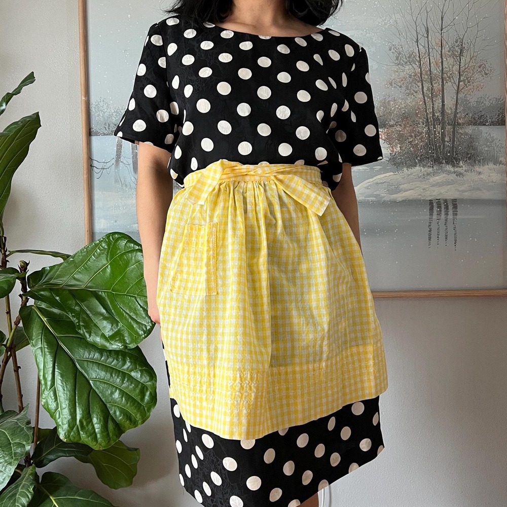 Vintage 70s handmade yellow Gingham Farmhouse Kitchen Hostess Retro Cottagecore